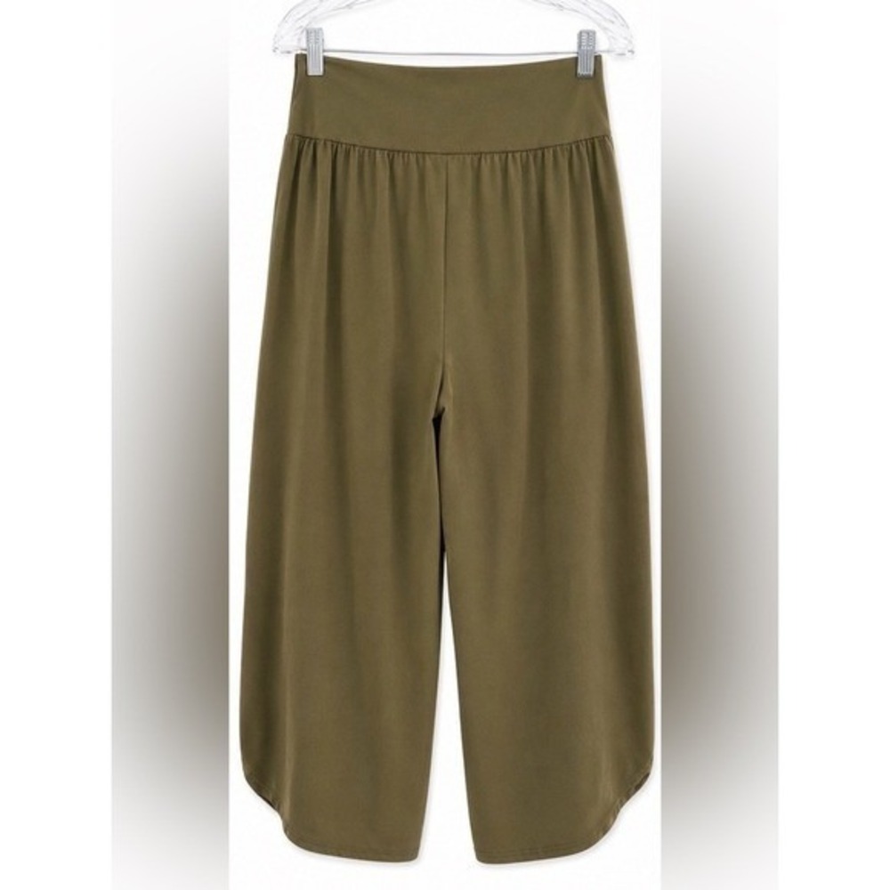Tarse Wide Leg Culotte Pants Crossover Waist Olive Green 2XL - Picture 2 of 5